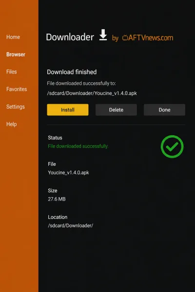 tela de download do APK concluído.