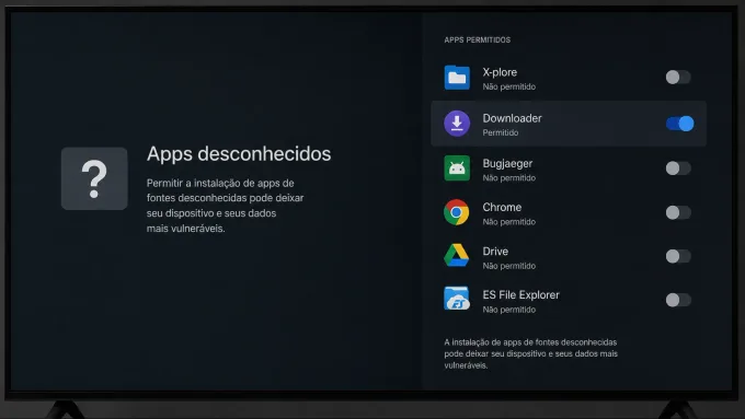 tela de apps desconhecidos na TV.