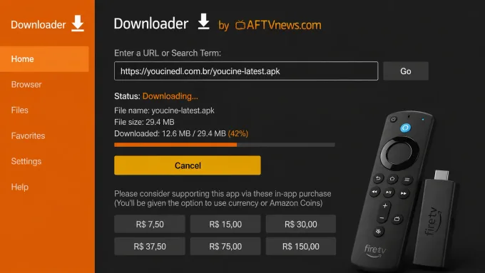 Como atualizar no Fire TV / Fire Stick Downloader no Fire Stick baixando o APK novo.