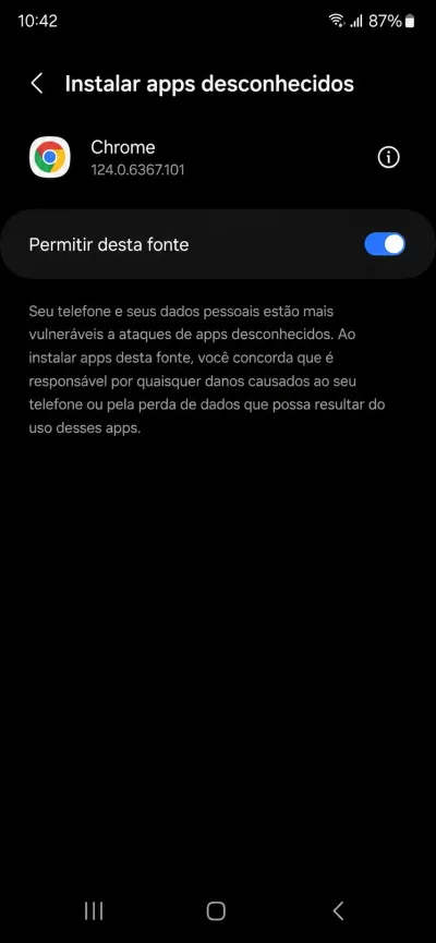 Como instalar o Youcine no Android (celular e tablet) tela “Instalar apps desconhecidos” com o navegador permitido.