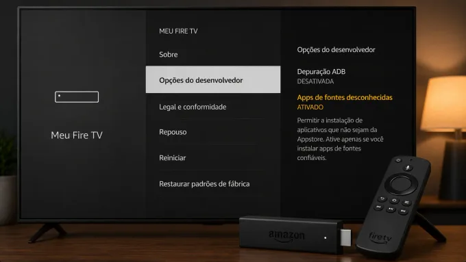Como instalar o Youcine no Fire TV / Fire Stick Fire Stick na TV com menu de fontes desconhecidas.