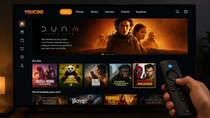 Como instalar o Youcine no Fire TV navegação com controle Fire no Youcine.