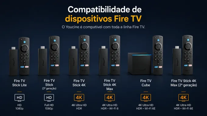 Compatibilidade de dispositivos Fire TV família de dispositivos Fire TV Stick lado a lado.