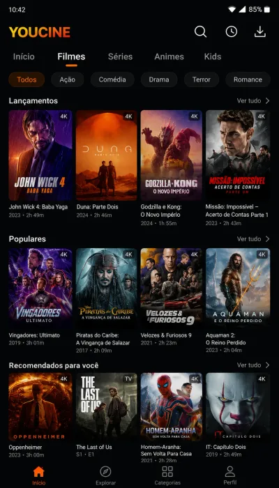Catálogo de filmes no Youcine