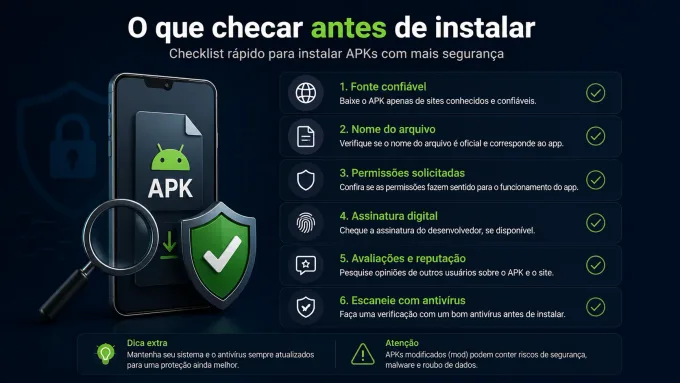 O que checar antes de instalar checklist visual de verificação do APK.