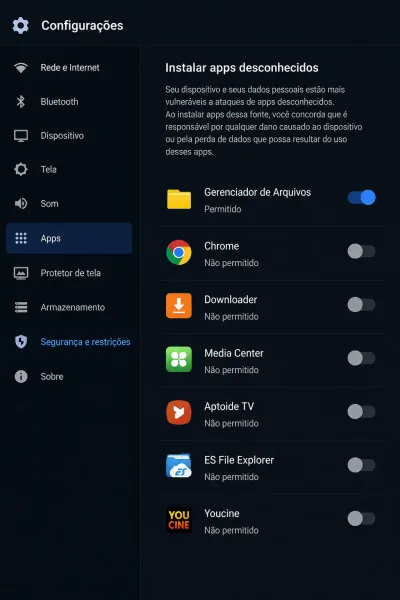 Como instalar o Youcine na TV Box tela de apps desconhecidos em um box genérico.